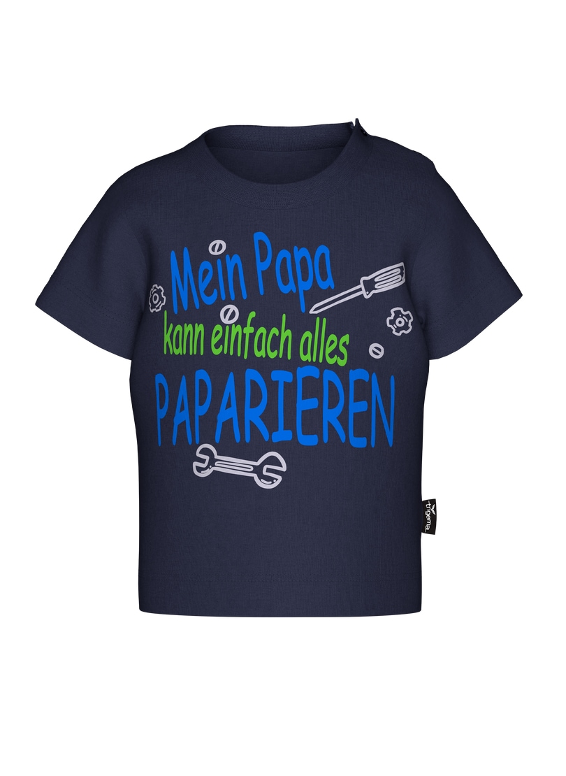 T-Shirt TRIGEMA "TRIGEMA T-Shirt mit lustigem Spruch-Print", Baby, Gr. 80, navy, 100% Baumwolle, Basic, Shirts Image