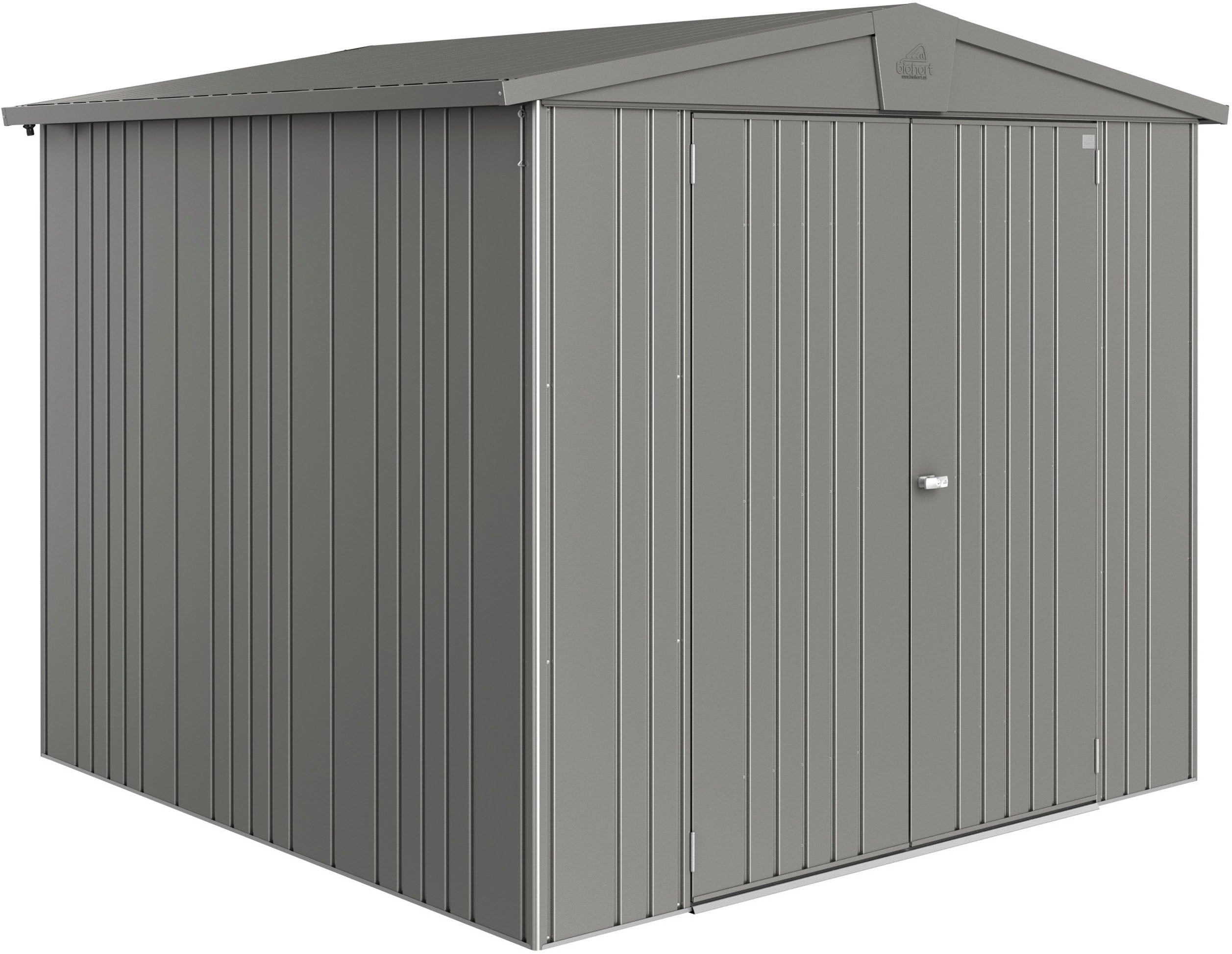 Gerätehaus BIOHORT "Europa Gr. 4, verschiedene Farben", grün (quarzgrau, metallic), Gerätehäuser, Stahl, Qualitäts-Geräteschuppen aus Metall