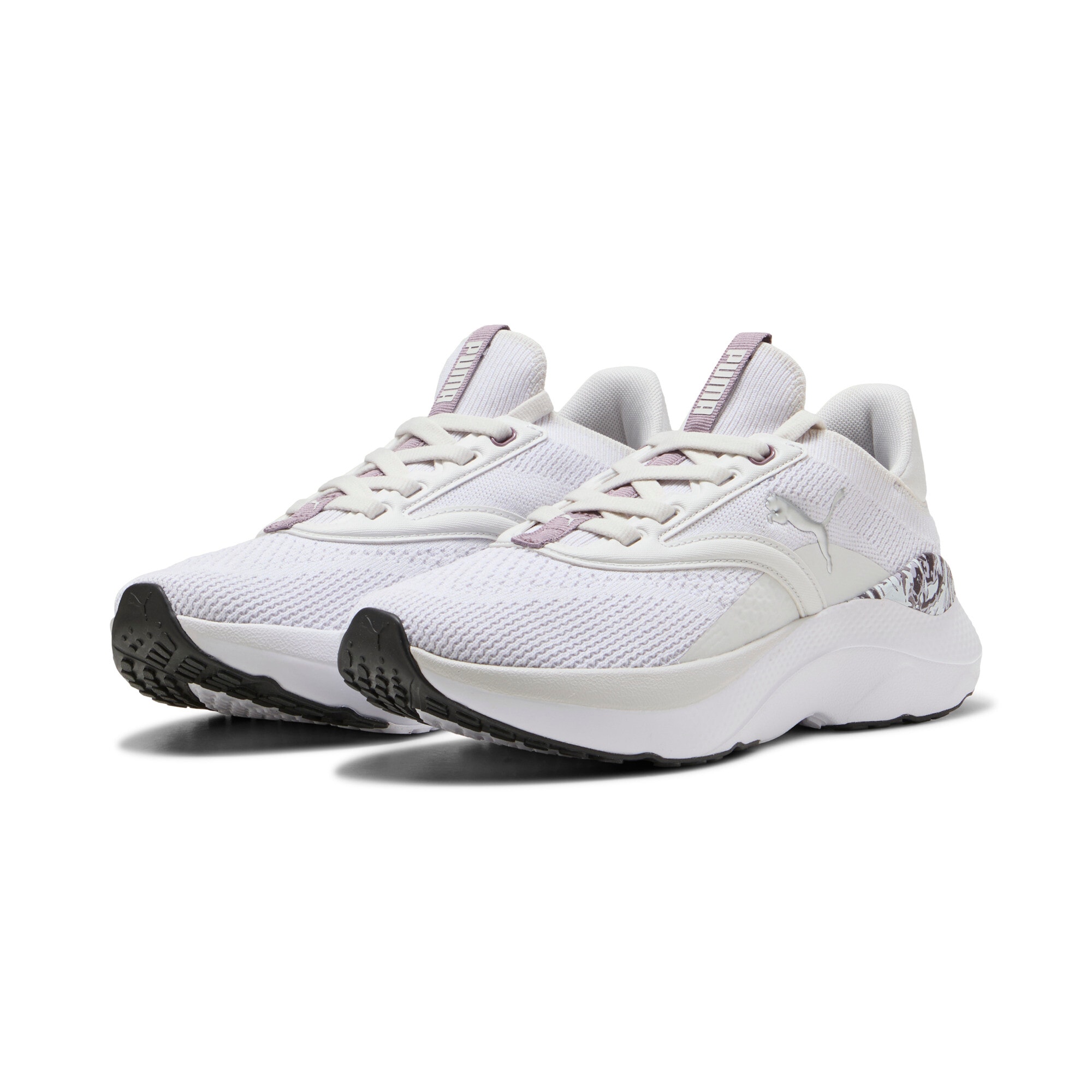 Laufschuh PUMA "SOFTRIDE MAYVE MYSTIC WNS", Gr. 42, feather gray, puma schwarz, lila crush, plum jam, Textil, Schuhe