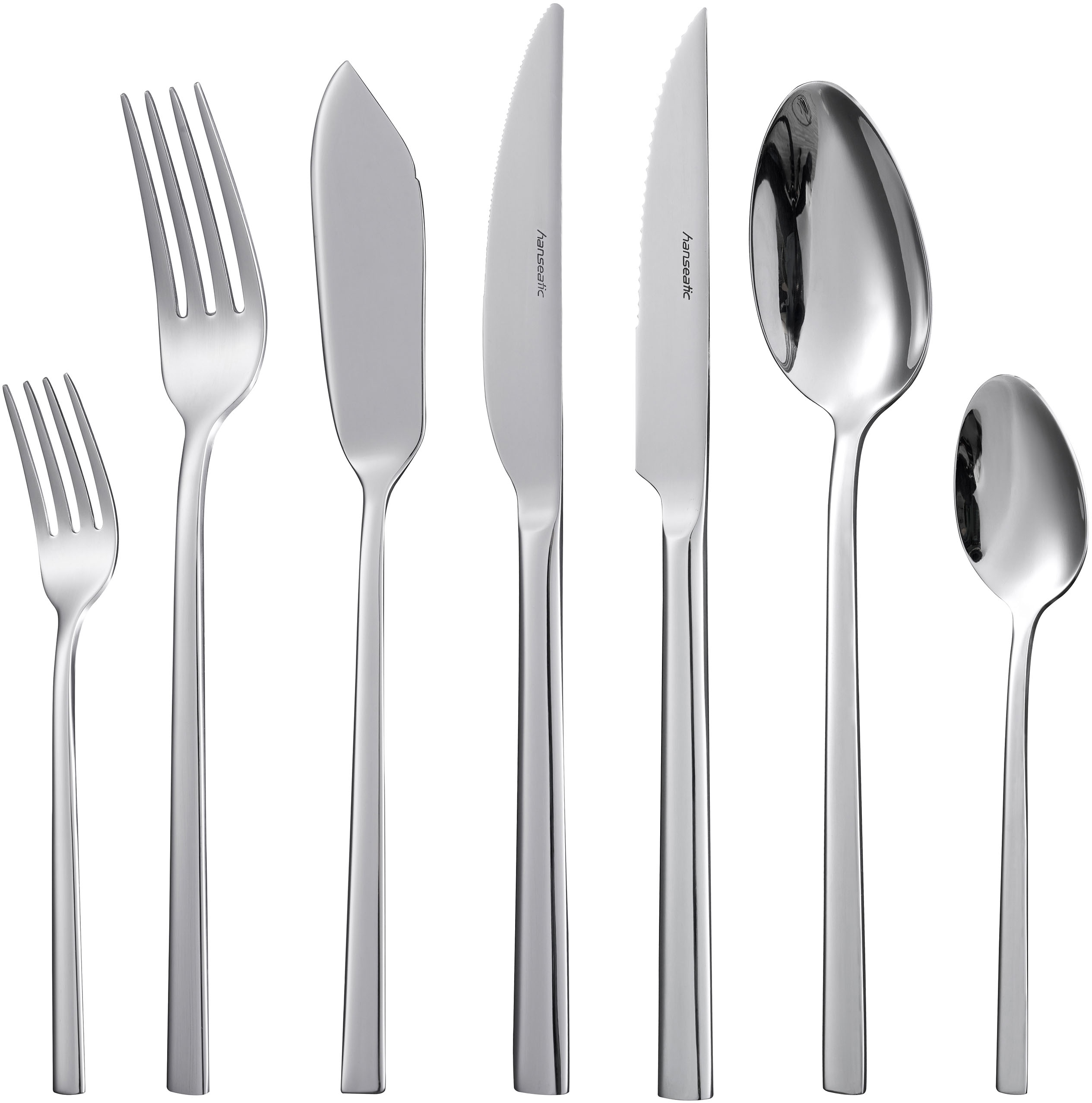 Besteck-Set HANSEATIC "SMART, wahlweise in glänzender oder matter Optik", silber (silberfarben), 42 Stk., Edelstahl 18/10, Essbesteck-Sets, leichtes und minimalistisches Design
