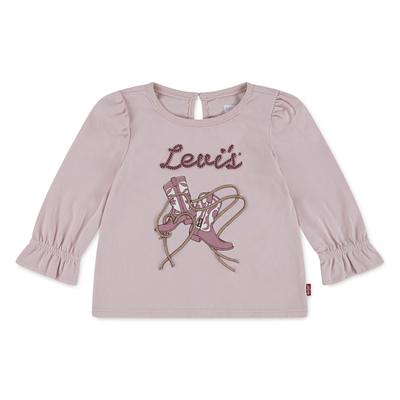 Langarmshirt LEVI'S KIDS "LVG LS KNOT FRONT KNIT TEE", Baby, Gr. 18M (86), rosa (crystal rose), Jersey, Obermaterial: 100% Baumwolle, bedruckt, casual, normal, Rundhals, Langarm, Shirts, im Western-Look, for Girls