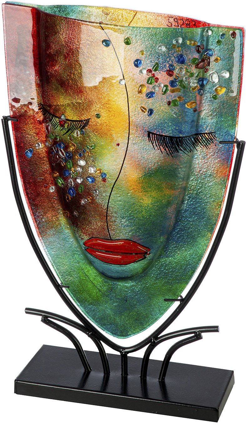 Tischvase CASABLANCA BY GILDE "Gesichtsvase oval Violet lila H. 49 cm", lila, B:30cm H:49cm T:10,5cm, Glas, Metall, Vasen