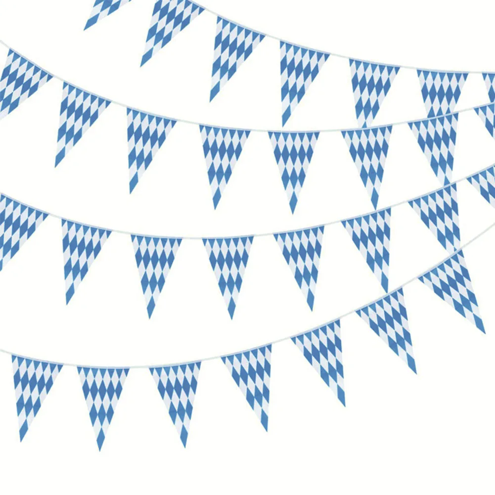 10m Oktoberfest Bunting Bavarian Banner Decoration Bavarian Check Flag Welcome Banner For German Theme Party Garland Decoration