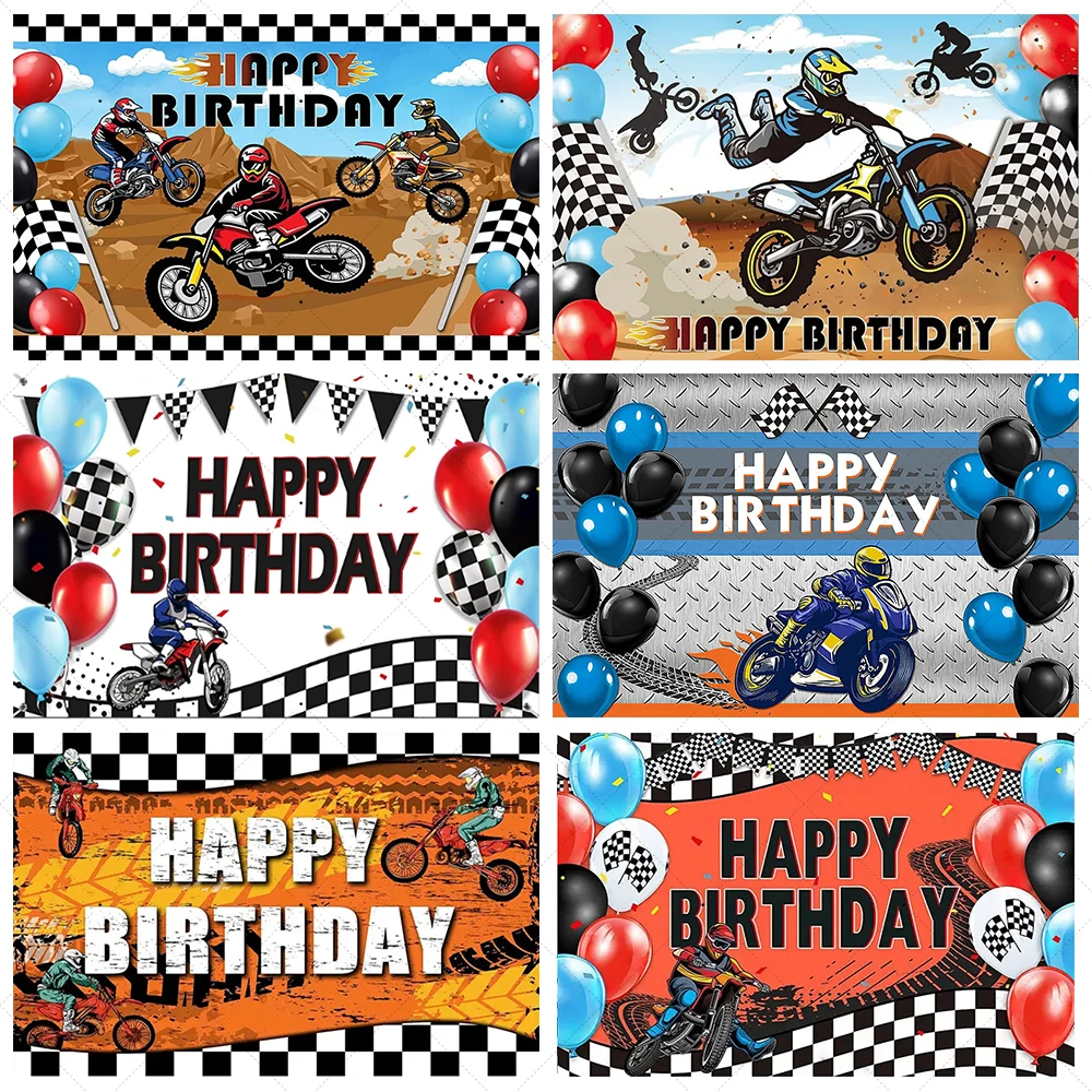 Motorcycle Racing Theme Background Off Road Motorcycle Race Red and Black Balloon Boy Birthday Party Decor Banner Props Gifts