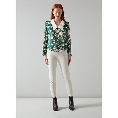 Beecham Whimsical Floral Print Silk Blouse, Pine Grove Cream