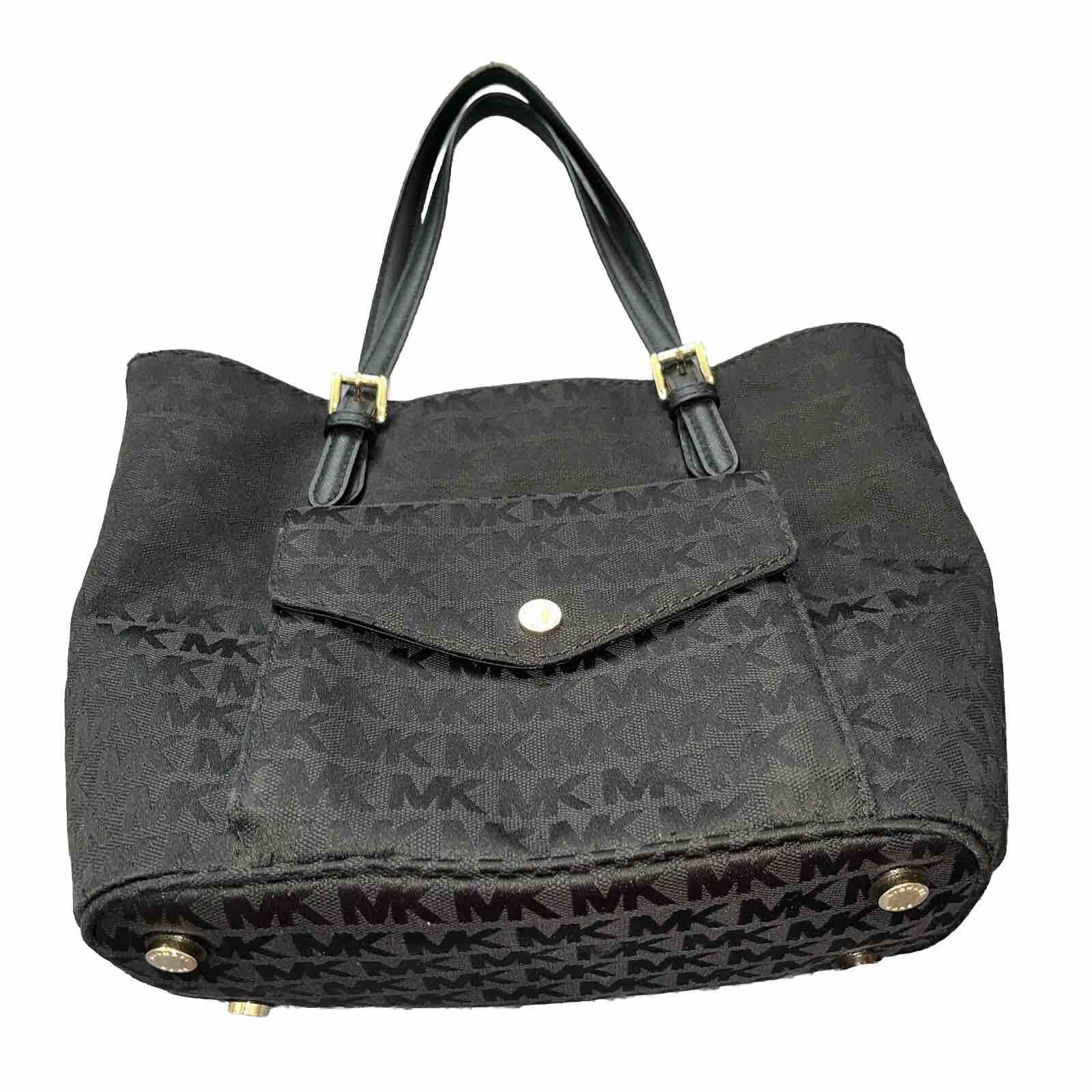 Michael Kors Bags | Euc Michael Kors Purse Bag Black Mk Logo Pockets+Compartments Tote Bag Jet Set | Color: Black/Gold | Size: Os