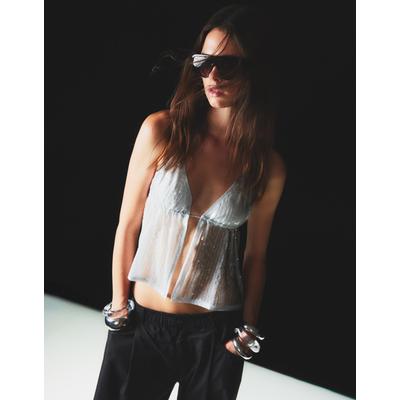 Bershka Sequinned Halter Neck Top Women Xs Stone