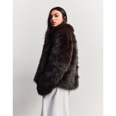 Bershka Faux Fur Jacket Women Xxs Brown