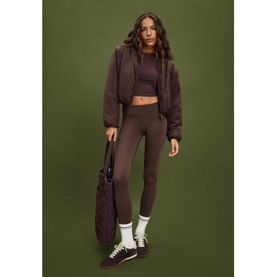 Stradivarius Cut-out cropped leggings Brown M