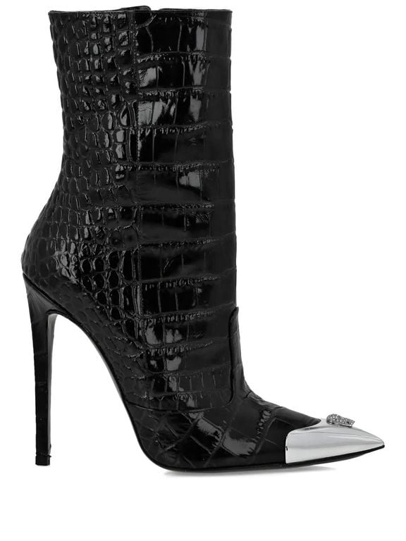 120Mm Skull-Appliqué Croco Boots - Black - Philipp Plein Boots