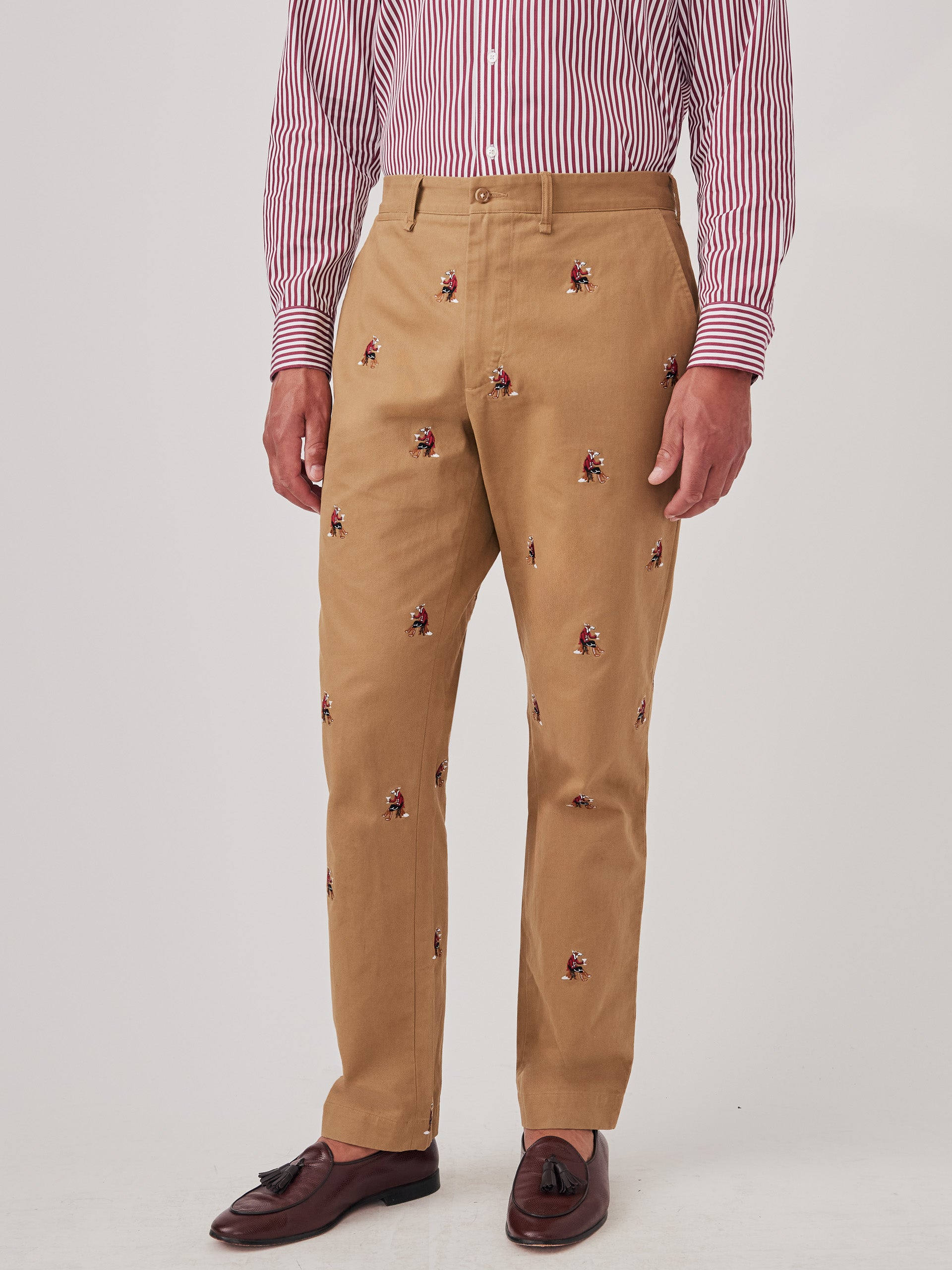 J.McLaughlin Men's Redding Straight-Fit Chino Pants in Embroidered Fox Martini Khaki, Size 38 | Cotton