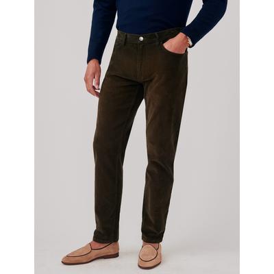 J.McLaughlin Men's Parker 5-Pocket Straight Pants in Italian Stretch Cord Olive, Size 33 | Cotton