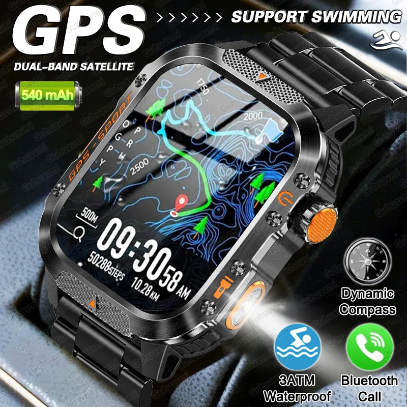 2025 neue GPS Militär Outdoor Sport Smart Uhr Männer 2,01 zoll AMOLED 3ATM IP69K Wasserdichte Kompass Anruf Schwimmen fitness Smartwatch Image
