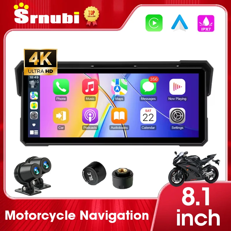 7/8,1 Zoll Wireless CarPlay Moto Android Auto Tragbares digitales Motorrad-Armaturenbrett GPS-Navigationsdisplay TPMS-Monitor Image