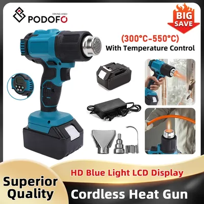 Podofo Cordless Heat Gun 18 V Cordless Heaters with Temperature Control 300-550°C for Makita 18V Battery 3 Nozzles for Soldering