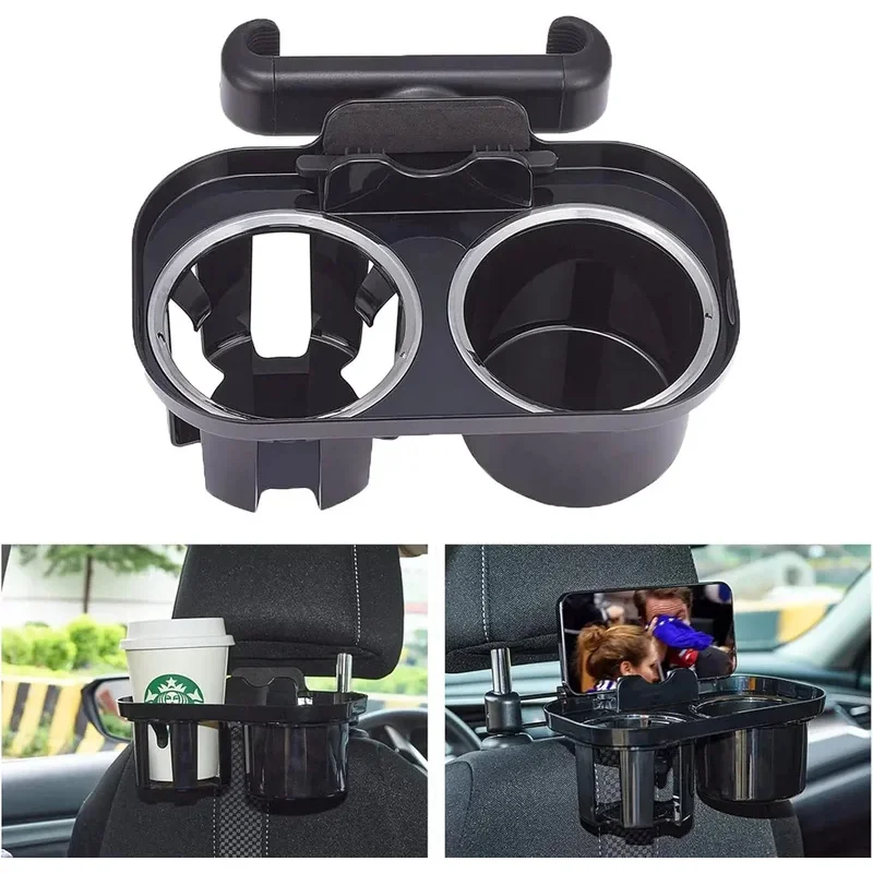 Universal Auto Kopfstütze Tasse Halter Sitz Zurück Organizer Auto Hinten Sitz Snack Tablett Doppel Tasse Halter Auto Innen Zubehör Image