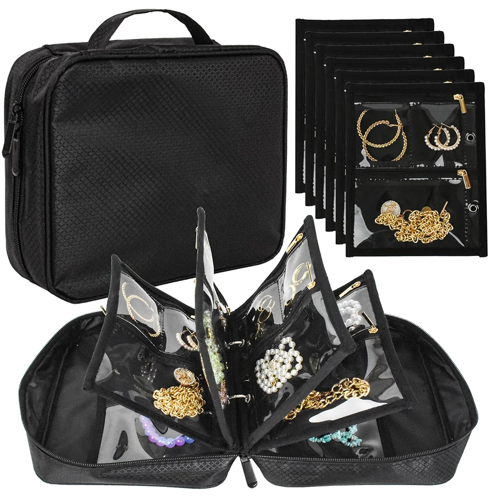 PVC Reißverschluss Schmuck Tasche Reise Ohrringe Halskette Aufbewahrungsbox Schmuck Tasche Schmuck Aufbewahrungstasche Praktische Reise Buch Stil Image