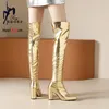 Gold Silber Overknee Stiefel Frauen Nachtclub Mode Spitz Oberschenkel Hohe Stiefel Herbst Winter Lange Weibliche Schuhe Große größe 46