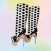 Schwarz-weiße runde Dekor-Stiefel, Plattform, Peep-Toe-Schnitt, seitliche Schuhe, quadratischer Absatz, Schuhe für Damen, Schuhe 2025, Zapatos Para Mujere