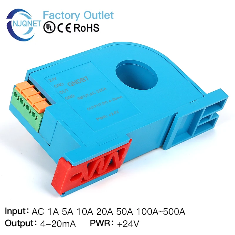 Stromsender 4 20 mA QNDB7 Eingang AC 5 A 10 A 20 A 50 A 100 A 200 CT Transformator Stromwandler Fabrikstromsensor 420 mA Image
