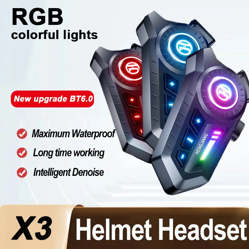 1/2PCS X3 Bluetooth 6,0 Motorrad Helm Headset Drahtlose Motor Bike Freisprecheinrichtung Stereo Kopfhörer Lautsprecher Noise Reduktion mit Mic Image