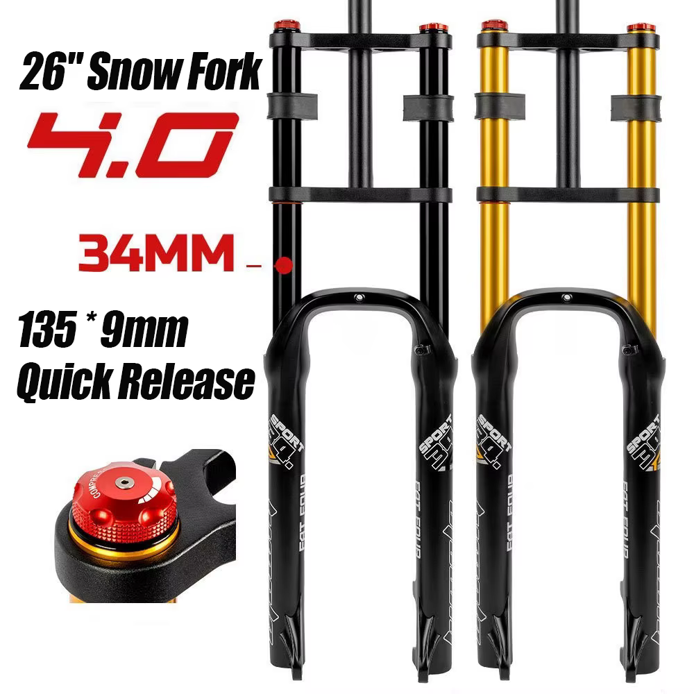 HIMALO 26 Zoll Fat Tire Snow Bike Gabel 34 mm Übergroße 135 mm Dropout Luftfederung mit einstellbarer Dämpfung Fahrradzubehör Image