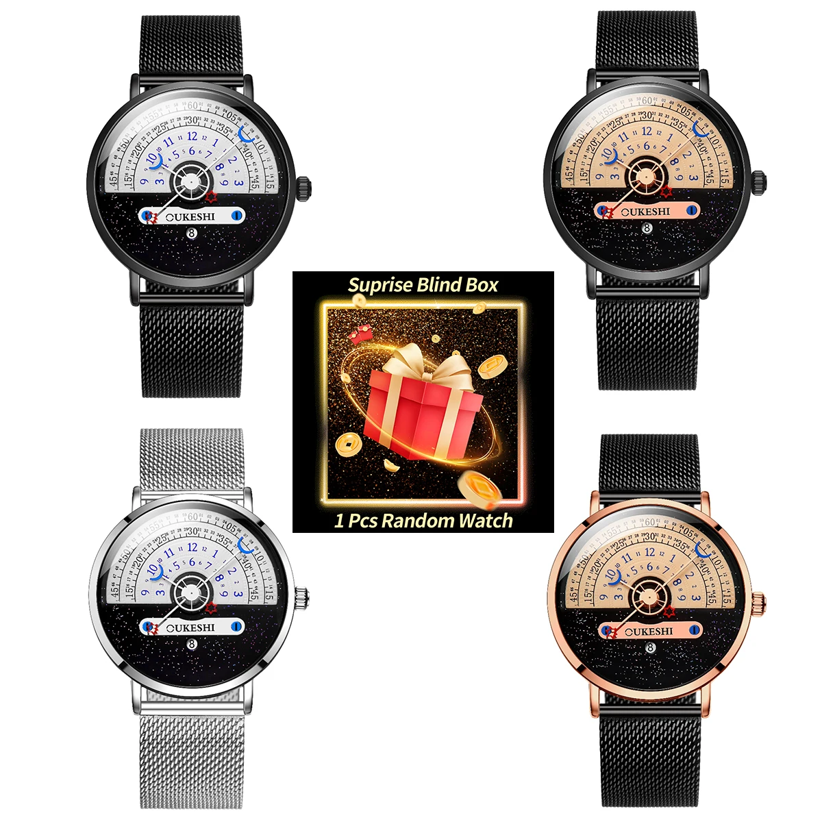 1PC Überraschung Geheimnis Uhr Blind Box-Mode Mesh Band Männer Business Uhren Kalender Quarz Armbanduhr Uhr Geschenk reloj Hombre Image