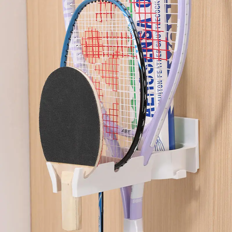 Wall Mounted Badminton New Racket Holder Punch Free 3-Slots Tennis Racket Hanger With Ball Storage Storage Rack Tennis