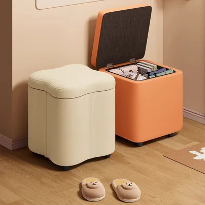 Solid Wood Storage Ottoman, Large Entryway Shoe Bench, Wipe-Clean Footrest Stool, Portable Storage Seat for Home Hallway