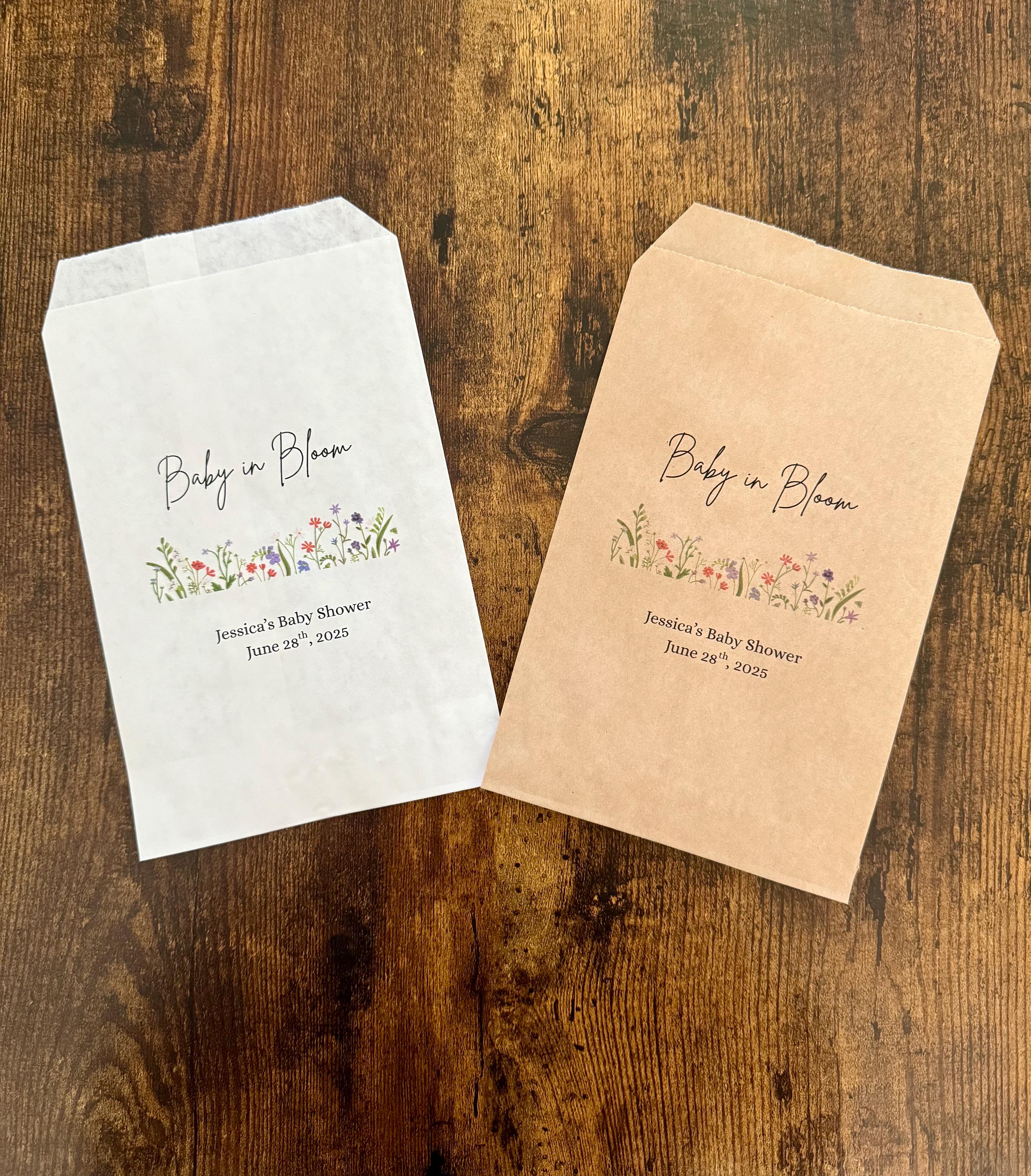 "Sacchetti per bomboniere per baby shower \"Baby in Bloom\", sacchetti per dolcetti, baby shower primaverile, sacchetti per caramelle, sacchetti per bisc"