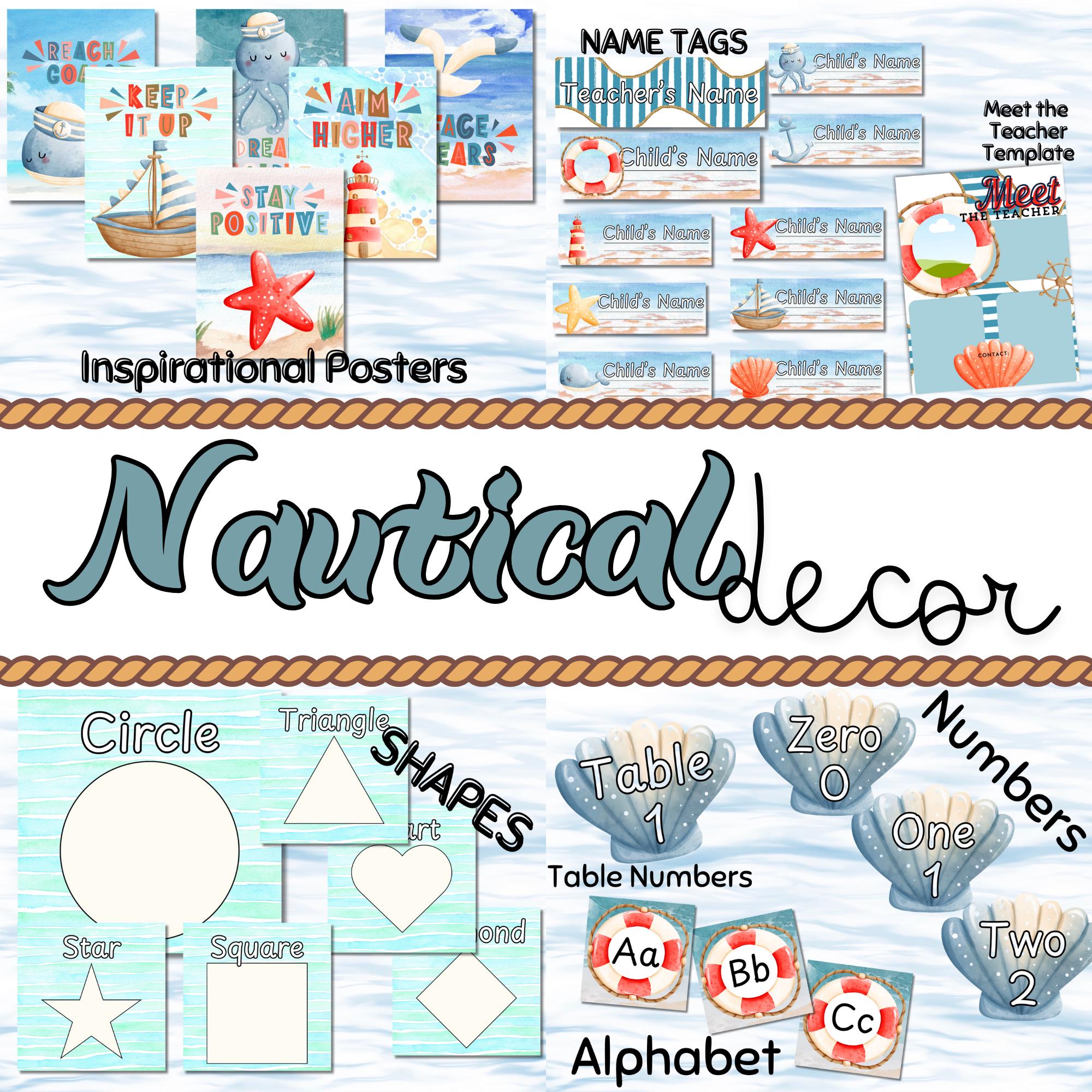 DIGITALE, Pacchetto di decorazioni per l'aula a tema nautico, Decorazioni per l'aula, Decorazioni nautiche, Decorazioni graziose per l'aula, Decorazio