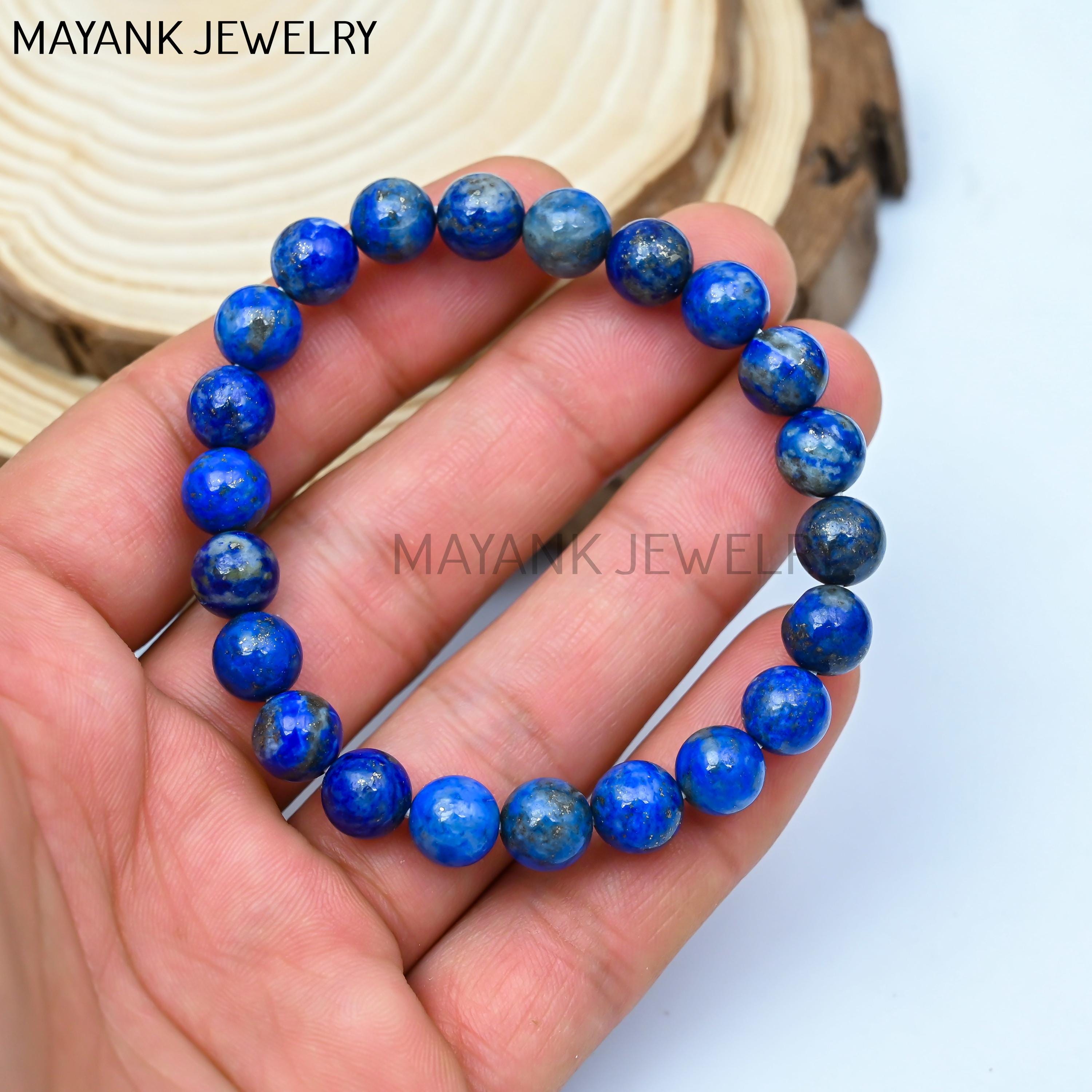Bracciale con perline di lapislazzuli e pietre preziose, braccialetto con perline rotonde da 8 mm, braccialetto con perline elastiche, braccialetto co