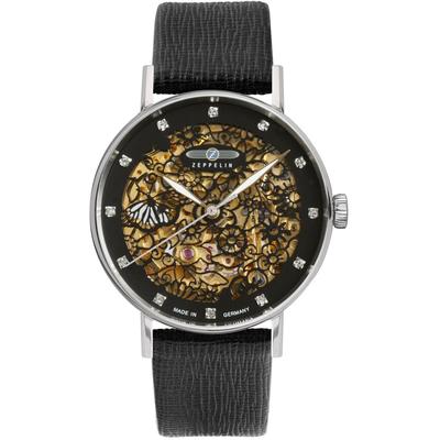 Automatikuhr ZEPPELIN "Princess of the Sky", gold (schwarz), Armbanduhren, Damen, Mechanische Uhr, Armbanduhr, Damenuhr, Lederarmband, Made in Germany Image