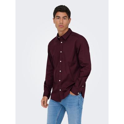 Langarmhemd ONLY & SONS "ONSFLORIAN LIFE LS POPLIN SHIRT OTL", Herren, Gr. L, N-Gr, rot (port royale), Web, Obermaterial: 65% Polyester, 35% Baumwolle, unifarben, modisch, slim fit, Langarm, Hemden Image