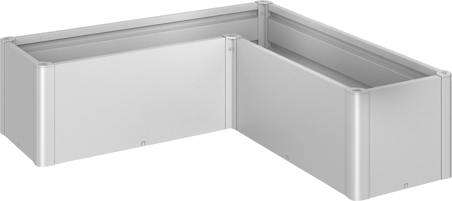 Hochbeet BIOHORT "BELVEDERE L-Form mini 1,5, verschiedene Farben", silber (silber, metallic), B:152cm H:45cm T:152cm, Stahl, Pflanzgefäße, 152x152x45 cm, extrem langlebig, aus Metall Image