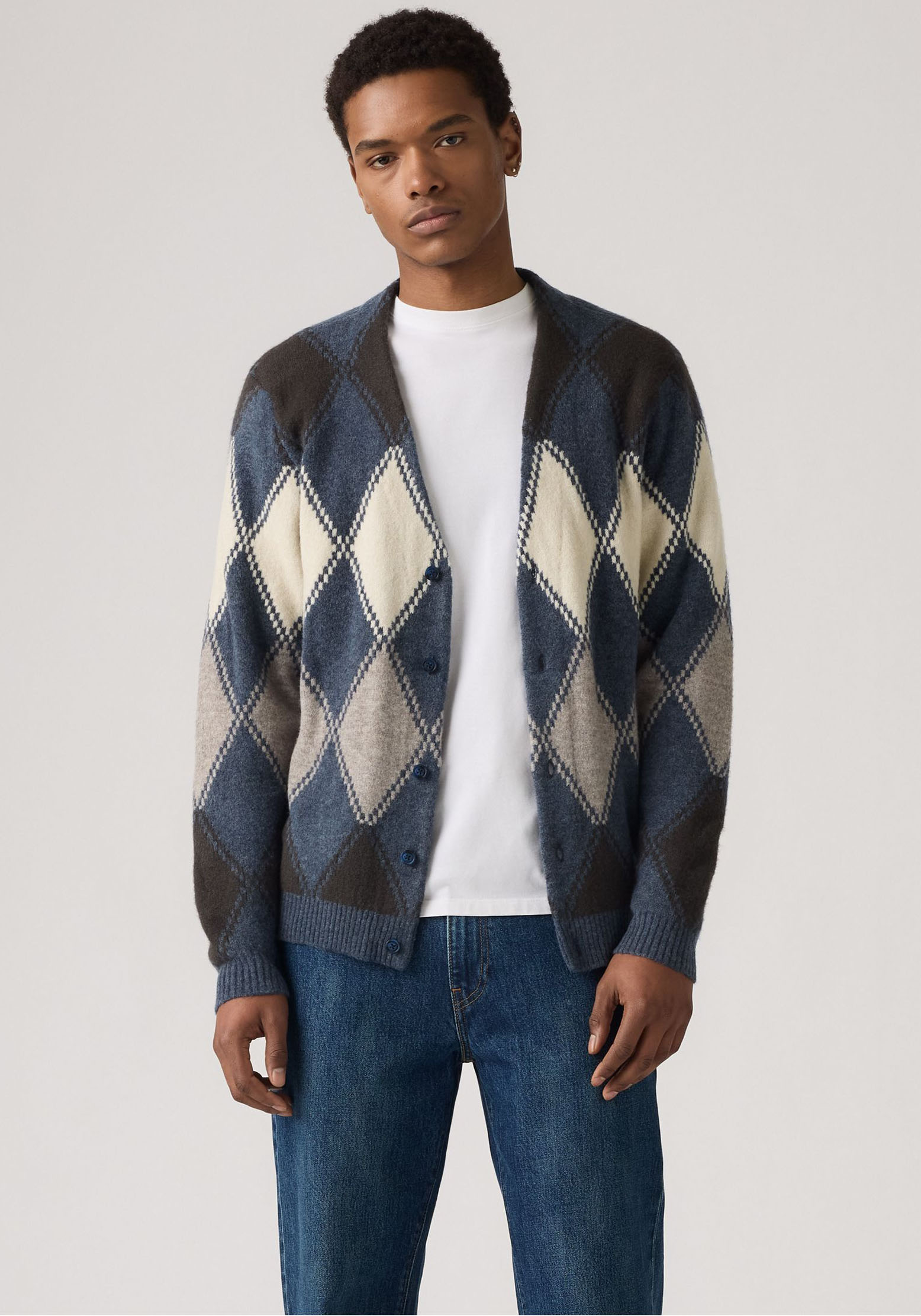 Strickjacke LEVI'S, Herren, Gr. XL, jaime geo argyle vin, Strick, Obermaterial: 51% Polyacryl, 36% Polyester, 7% Wolle, 6% sonstige Fasern, Rautenmuster, bequem normal, V-Ausschnitt, Bündchen, Strickjacken Strickjacke, Legere Passform,...
