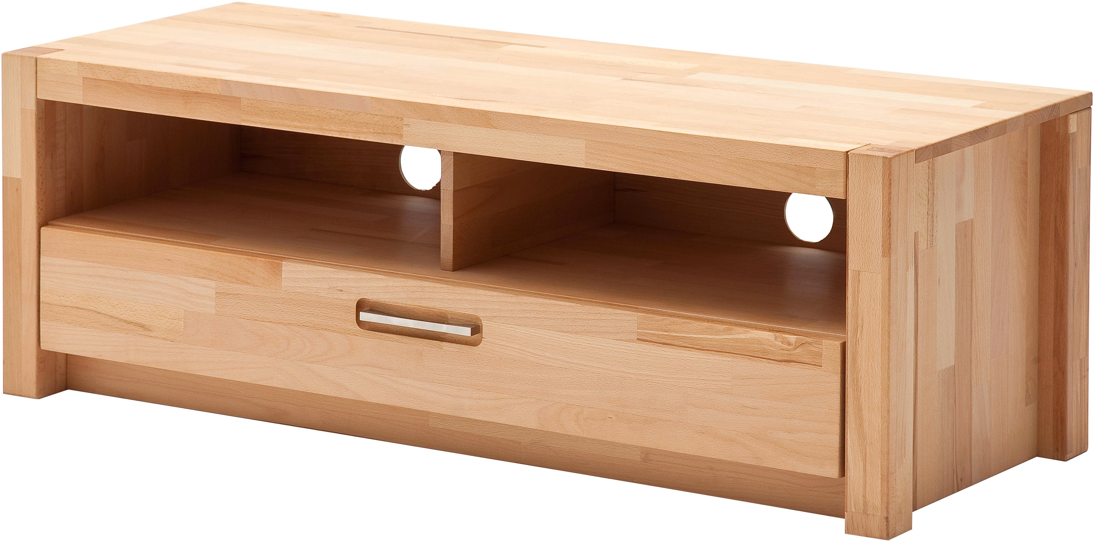 Lowboard MCA LIVING "Fenja TV-Element, Kommode,TV-Möbel,Breite 125 cm", kernbuchefarben, B:125cm H:43cm T:46cm, Massivholz, Sideboards, Massivholz, 1 Schubkasten, 2 offene Fächer, maximale TV-Größe 50 Zoll