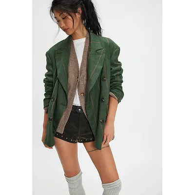 Dean Double-Breasted Blazer Jacket at Free People in Green Combo, Size: Large