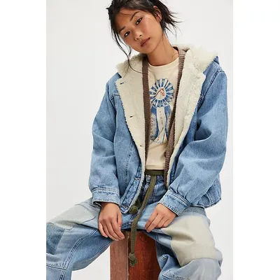 We The Free Asher Cozy Denim Jacket at Free People in Snowdrift Wash, Size: Small