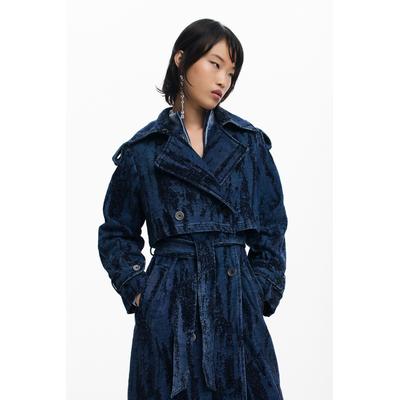 Degraded denim trench coat