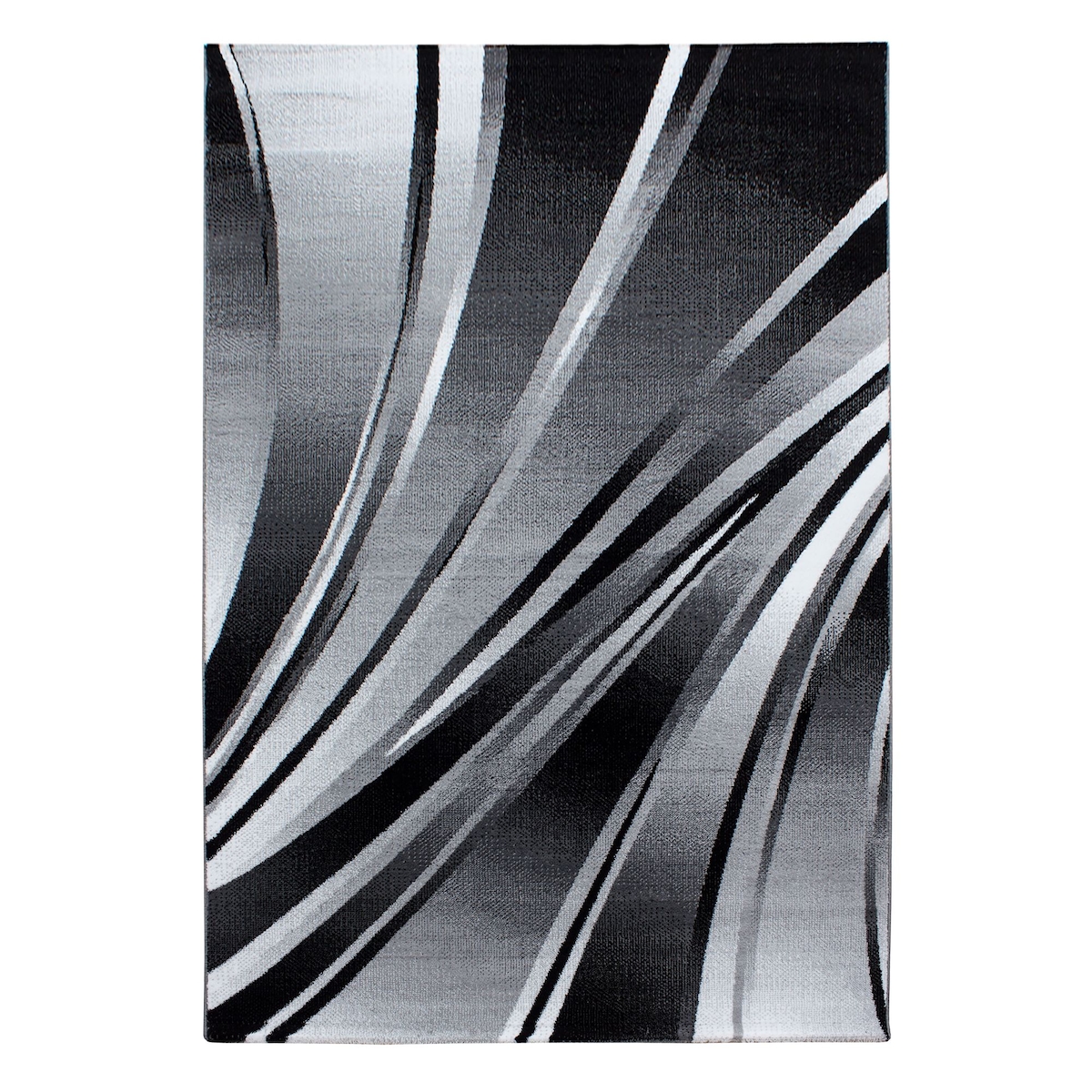Carpetsale24 Teppich Wohnzimmer Moderne Abstrakt Wellen Design Schwarz - Grau - Weiß 80 x 300 cm - Kurzflor, Schlafzimmer, Esszimmer, Küche Image