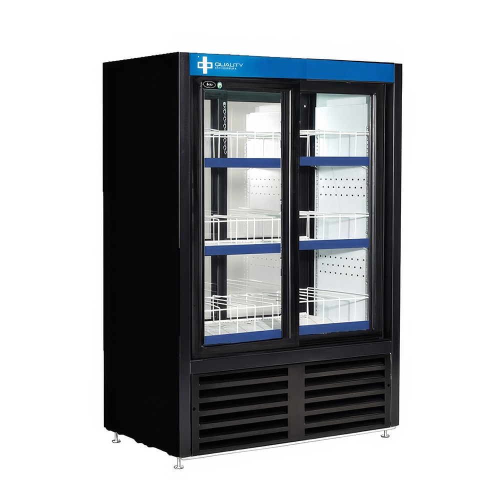 QBD CD3354CPT-HC 39 1/2" 2 Section Pass Thru Glass Door Merchandiser - 2 Sliding Doors, Black, 115v