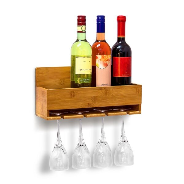 relaxdays Weinregal mit Glashalter 17 x 37 x 11,5 cm braun