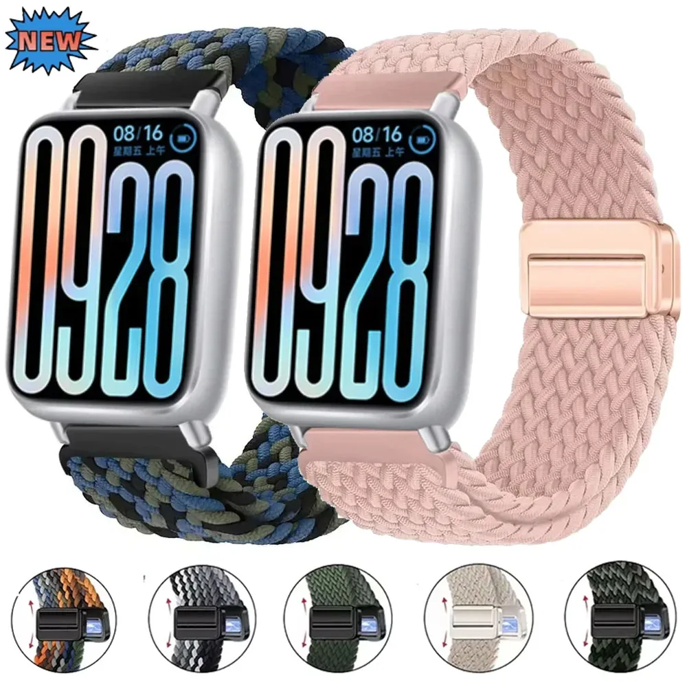 Nylon Geflochtene Schleife Strap Für Xiaomi Band 8/9 Pro Sport Magnetische Schnalle Atmungsaktive armband band Für Redmi Uhr 5/4 einstellbar Image
