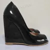 LAIGZEM Damen-Pumps, Slip-On, Peep-Toe, Keilabsatz, glänzende High Heels, handgefertigt, Kleid, Party, Hochzeit, Damen, Schuhe, Frau, große Größe 41, 44, 50 52