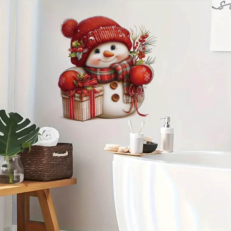 Weihnachten Schneemann Wandaufkleber Rote Kappe Abnehmbare PVC Wanddekoration Für Schlafzimmer Wohnzimmer Eingangshalle Home Decor Wandtattoo