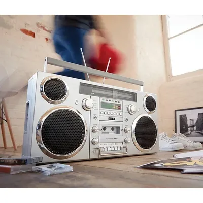 Brooklyn Wireless Bluetooth Speaker - Silver 1980S-Style Portable Boombox - CD Player, Cassette Player, FM Radio, USB,
