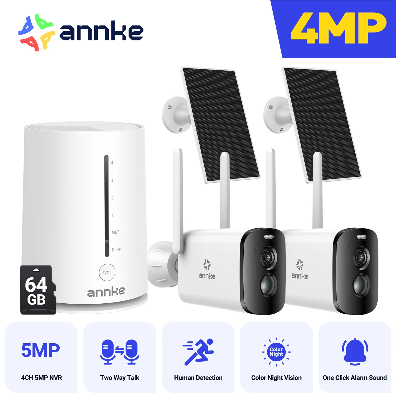 Annke 4MP Solar-Überwachungskameras 4CH Wireless NVR 4mm Farbnachtsichtkamera Audio 2,4G 5,8G Dualband WiFi IP-Kamera Outdoor Image