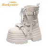 10CM Herbst Winter frauen Gladiator Stiefel Chunky Heels Leder Punk Schuhe Schnalle Motorrad Stiefel Goth Chelsea Mujer Zapatos