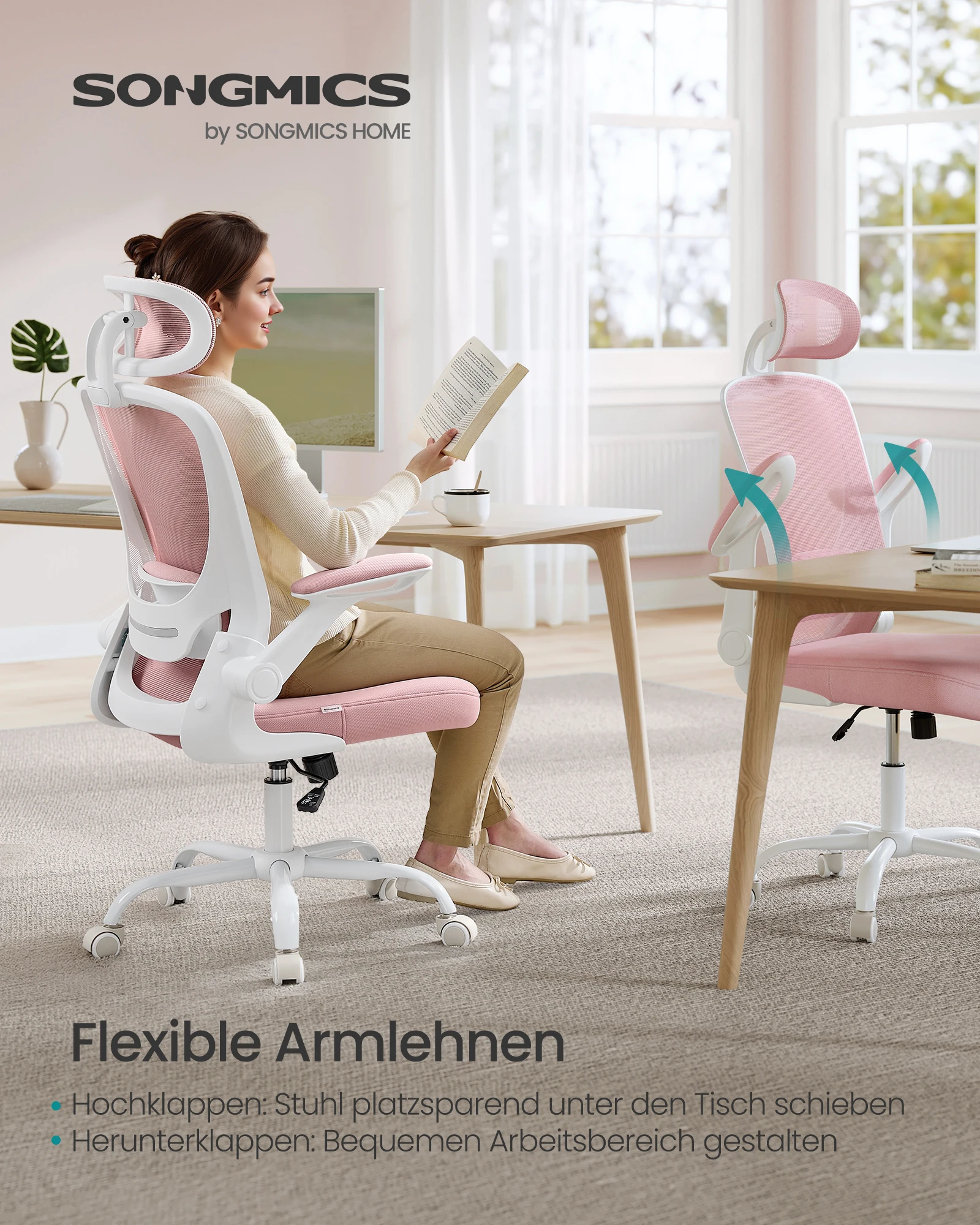 SONGMICS Bürostuhl ergonomisch, Schreibtischstuhl, Drehstuhl mit Mesh, gepolsterte Lendenstütze, Wippfunktion Image